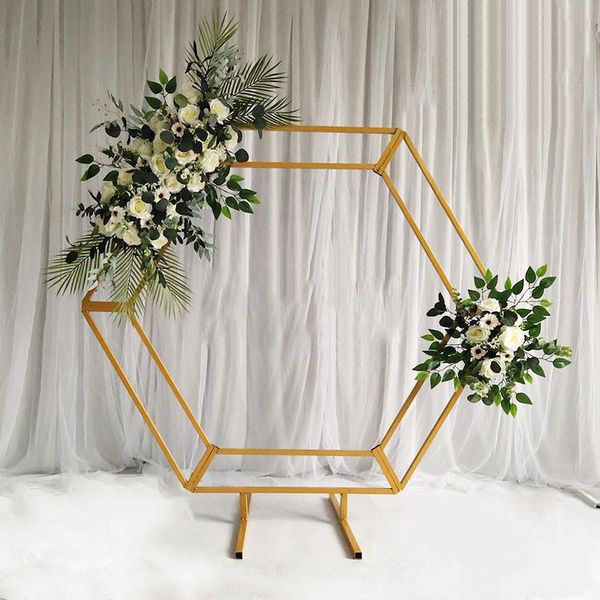 

party decoration wedding arched hexagon iron background decorative shelf diy outdoor family geometric arch golden white