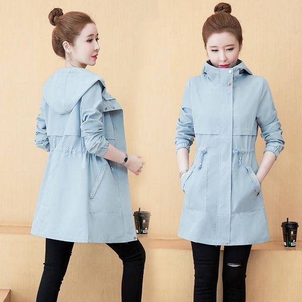 

plus size -4xl black blue trench coat for women oversize windbreaker hooded spring autumn casual loose outerwear duster coats, Tan;black