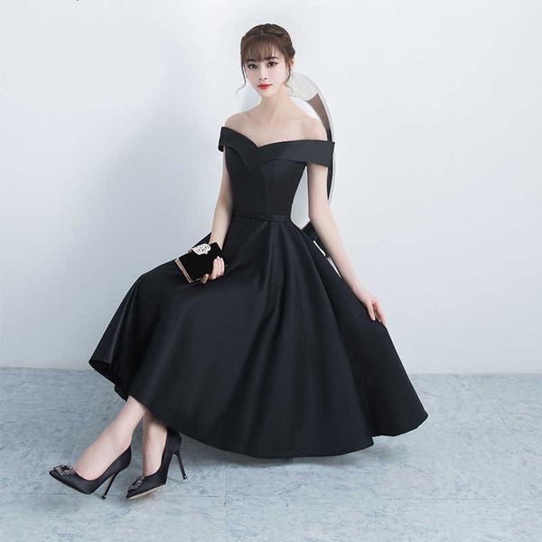 

luxury party evening dress toasting suit 2021 summer black fashion elegant banquet host evening small dr's middle and long style, Black;gray