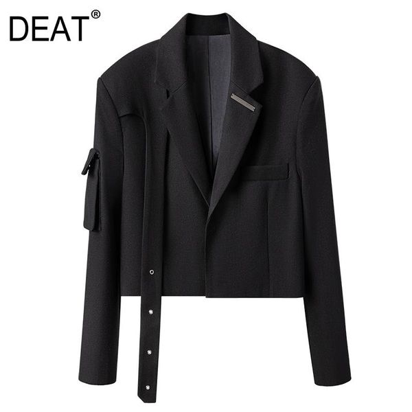 

deat 2021 new notched collar full sleeves pocket on the sleeves spliced single breasted short blazer female wp12501l, White;black
