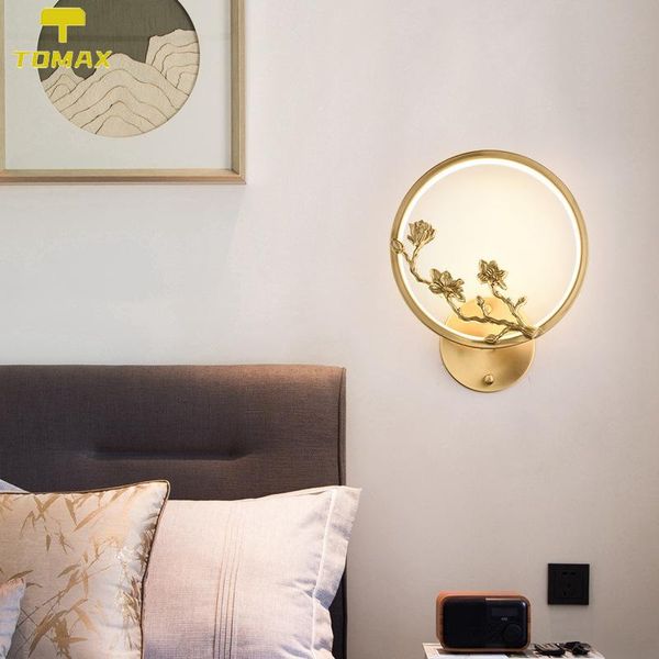 

new chinese style wall lamp copper living room bedroom staircase creative bedside aisle modern minimalist background