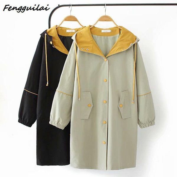 

women's trench coats large size women female windbreaker hooded cape woman clothes long coat loose plus outwear duster, Tan;black