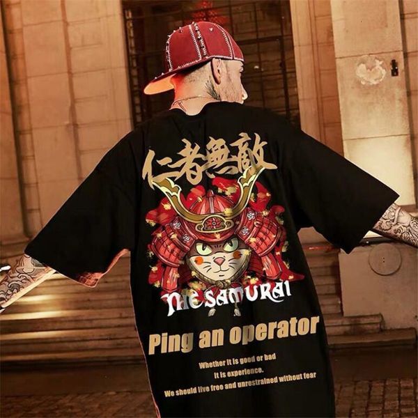 

oversized cotton men's street style lucky chinese lion unique design lovers hip hop short sleeve t-shirt 4xi5, White