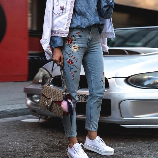 

women's jeans 2021 winter high waist denim boyfriend for women embroidery vintage ripped mom plus size female skinny woma, Blue
