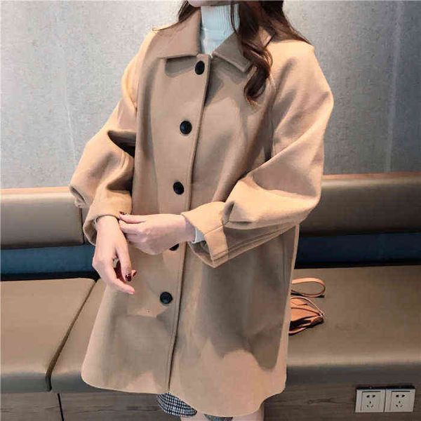 

nizi coat 2021 windbreaker medium long short winter woolen for women in autumn and, Black