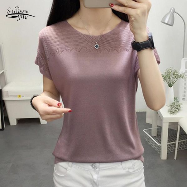 

women's blouses & shirts korean summer women short sleeve knitted pullover blusas mujer de moda 2021 loose mesh white clothes 3538 50
