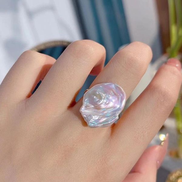 

cluster rings baroqueonly natural fresh water baroque pearl 925 sterling silver ring fashion personality ins retro temperament adjustable rf, Golden;silver