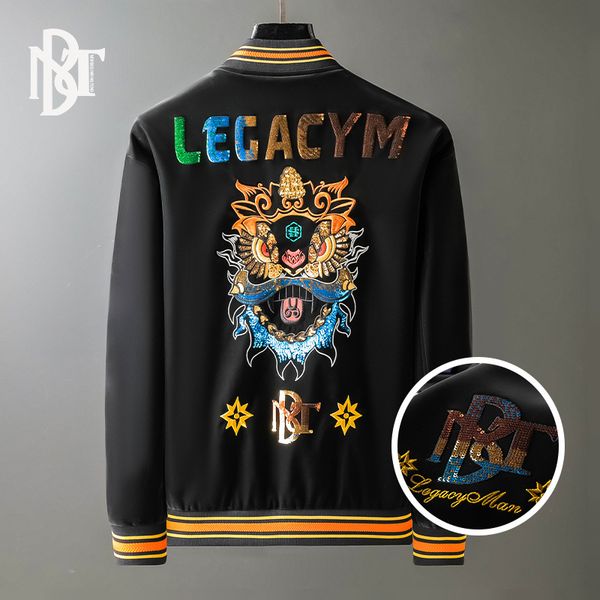 

et coat 2021 autumn winter chine men's wear new bead embroidered lion cardigan baseball trendy cloth, Black;brown