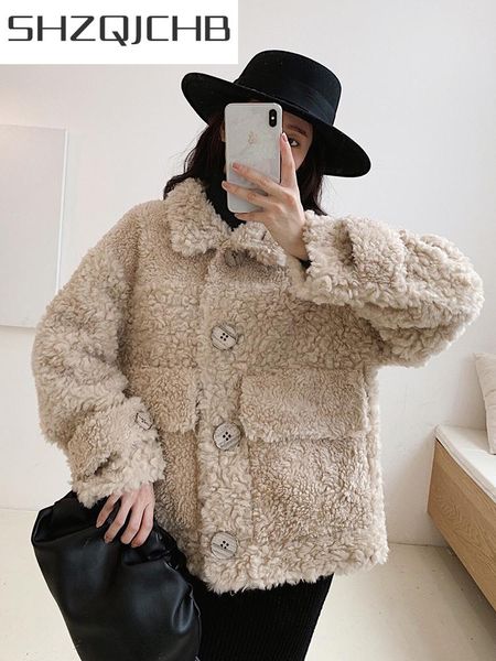 

women's fur & faux shzq 100% sheep shearling real coat winter jacket women wool coats and jackets clothes 2021 korean long w2135, Black