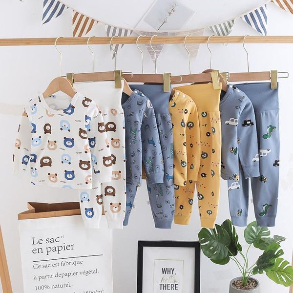 

2-piece baby girl boy clothes cartoon long-sleeved t-shirt + pants suit girls pajamas high waist children's clothing new 2021, Blue