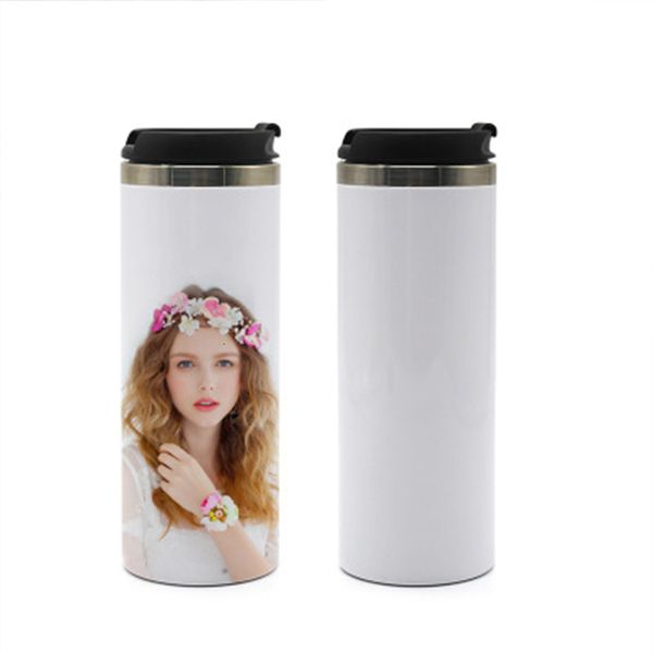 

2021 420ml blank sublimation straight coffee cup personalized double wall thermos stainless steel car mugs for new year party gift lndw