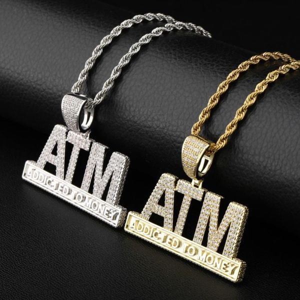 

pendant necklaces iced out cubic zircon atm pendant&necklace gold silver color personality men's hip hop jewelry for gifts