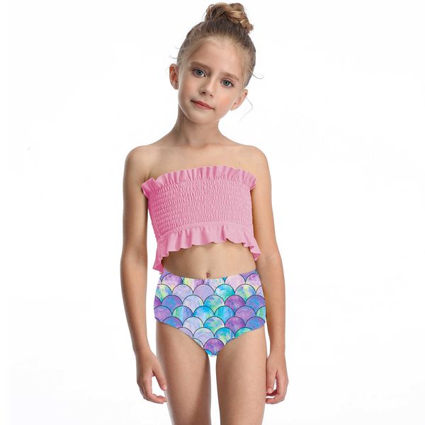 

color 2020 girls' cabled bikini pleated solid printed bra swimsuit, White;black