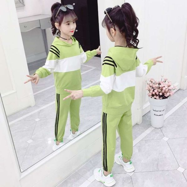 

suit girls' spring and 2020 new foreign style net red autumn big children's wear two piece little girl sportswear, White