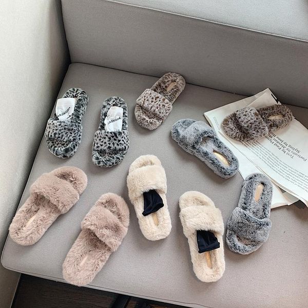 

slippers 2021 summer fur women shoes fashion outdoor sandals flip flops warm indoor flat slide ladies open toe home footwear, Black