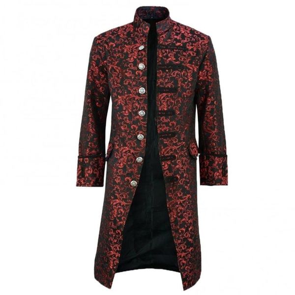 

men's trench coats men jacquard weave stand collar coat long sleeve floral print victorian retro style halloween costume outwear, Tan;black