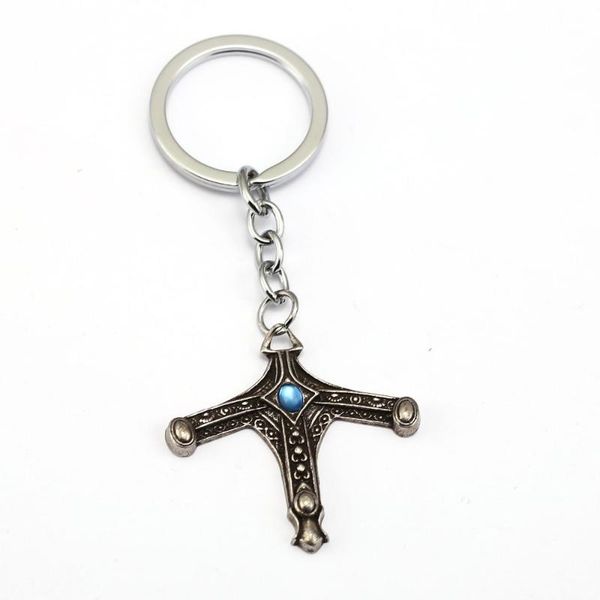 

keychains bloodborne game metal keychain inlay blue crystal key ring men women jewelry chains, Silver