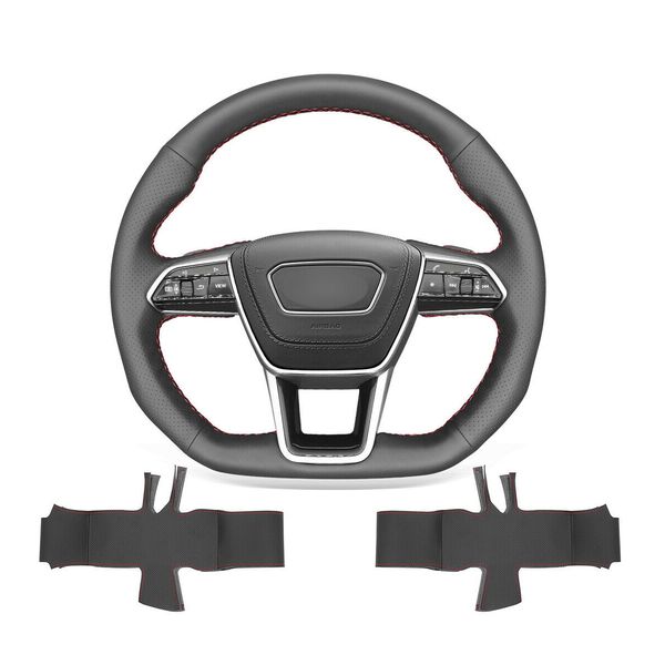 

diy custom black genuine leather steering wheel cover for audi a6 avant a6 allroad