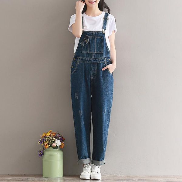 

women's jumpsuits & rompers denim romper with jumpsuit plus size women 2021 retro long straps wide-legg slacks bodysuit jean overalls, Black;white