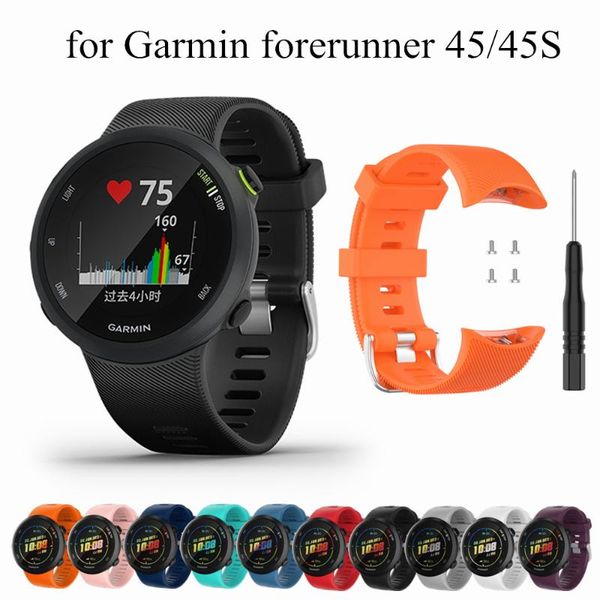 

watch bands silicone watchband for garmin forerunner 45 45s strap replacement bracelet sports band with tool forerunner45, Black;brown