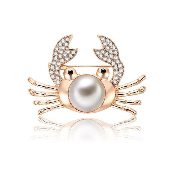 

pins, brooches trendy cute gold rhinestone pearl crab brooch for women crystal legs animal pins suit sweater decoration jewelry, Gray