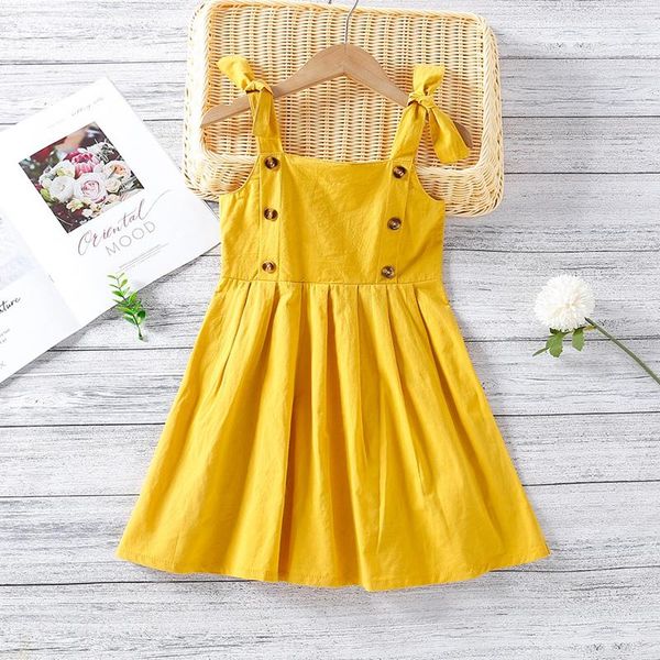 

girl's dresses summer girls sling dress baby bowknot yellow kids sleeveless princess, Red;yellow