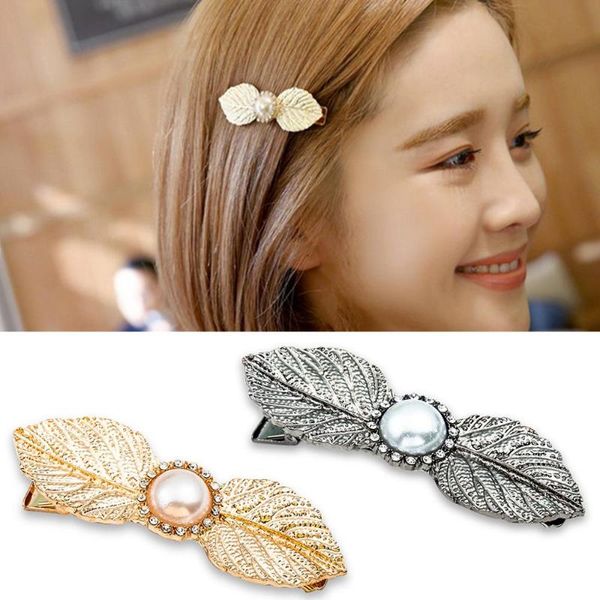 

hair clips & barrettes simple leaf pearl women's shape exquisite gifts, Golden;silver