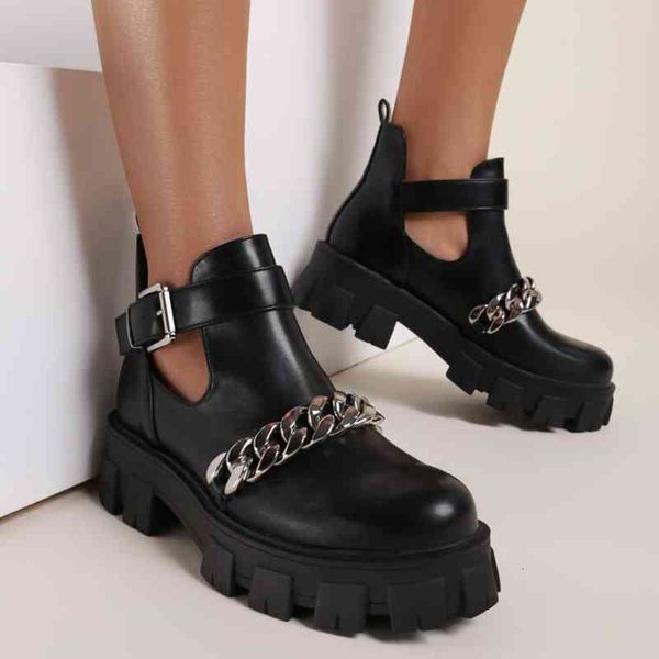 

dress shoes [gogd] novos sapatos femininos de rebite com alÃ§a e fivela, saltos robustos, calÃ§ado feminino punk roma para mulheres, cano curt, Black