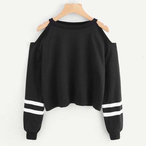 

hoodies women off shoulder long sleeve o-neck casual sweatshirt short pullover plus size for girls#zer, Black