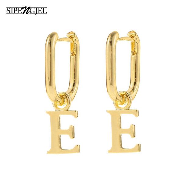 

hoop & huggie 1 pair fashion cute initial letter earrings gold color geometric oval small for women vintage jewelry 2021, Golden;silver
