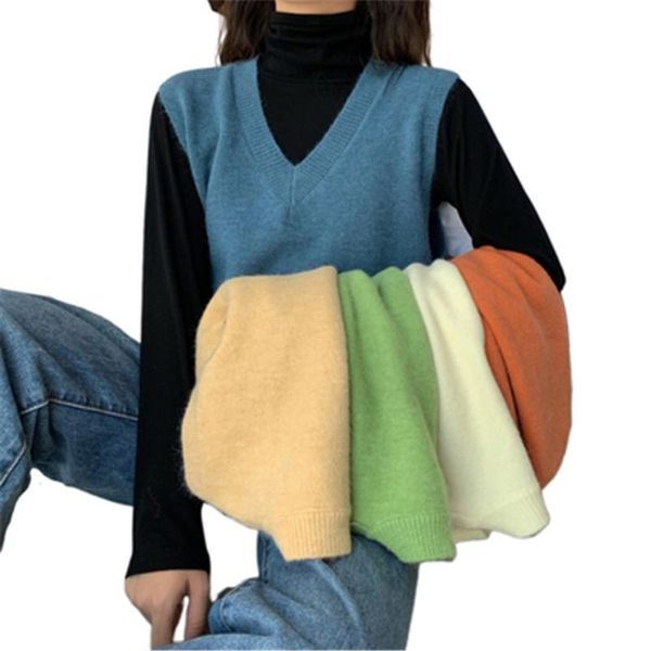 

2021 spring autumn vintage sleeveless v-neck knitted vest sweater women elegaht pullovers femme casual short tank zy5223, Black;white