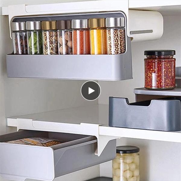 

kitchen storage & organization hanging basket spice bottle rack drawer self-adhesive wall-mounted under-shelf organizer