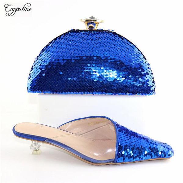 

dress shoes amazing pointed toe royal blue medium heel and evening handbag set with sequins cr421, height 4.8cm, Black