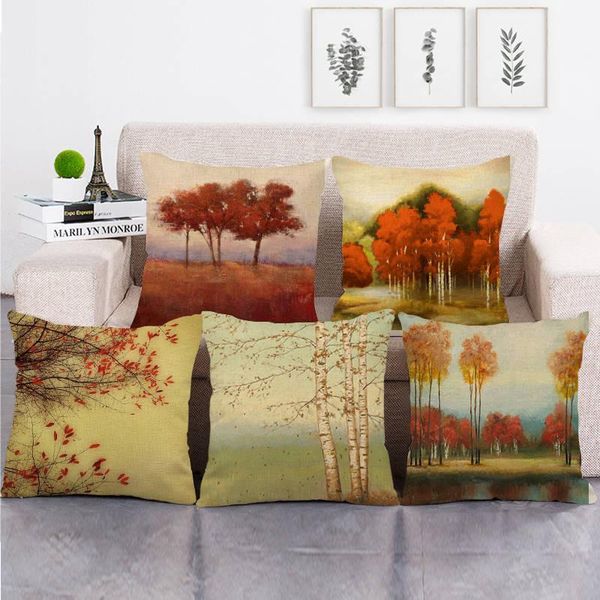 

one side print cushion cover linen tree throw pillow cases for home sofa seat cute vintage decoration 45x45cm customs made
