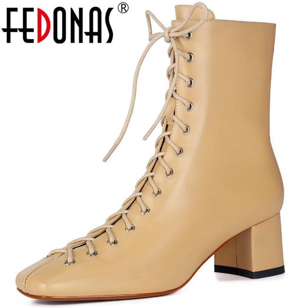

boots fedonas fashion square toe shoes woman heels genuine leather side zipper high wedding party ankle, Black