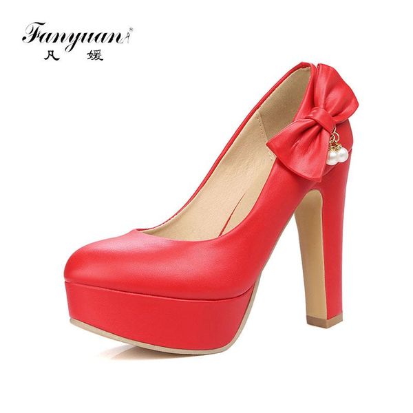 

dress shoes fanyuan fashion butterfly-knot pearl chain women spring casual slip-on super high heels concise solid platform pumps, Black
