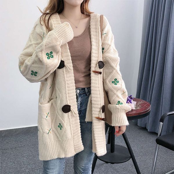 

spring 2020 new autumn and winter women's clothing loose outer wear medium length sweater foreign style knitted cardigan, White;black