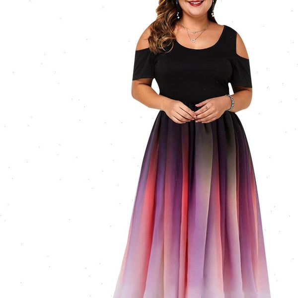 

6xl plus size women elegant dress gradient color party dresses ladies hollow out maxi dress summer robe femme vestidos d30, Black;gray
