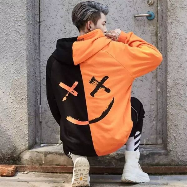 

2021 new legal homens hoodies homem japons coreano casual outono moletons patchwork moletom com capuz hip hop streetwear sorrisos impresso s, Black