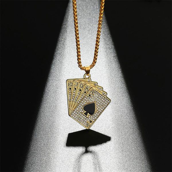 

chokers vintage hip hop jewelry playing cards poker pendant necklace women men statement enamel emo necklaces colar masculino bijoux, Golden;silver