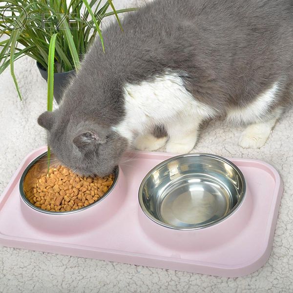 

cat bowls & feeders bowl double dog stainless steel safeguard neck puppy cats feeder non-slip crashworthiness base pet