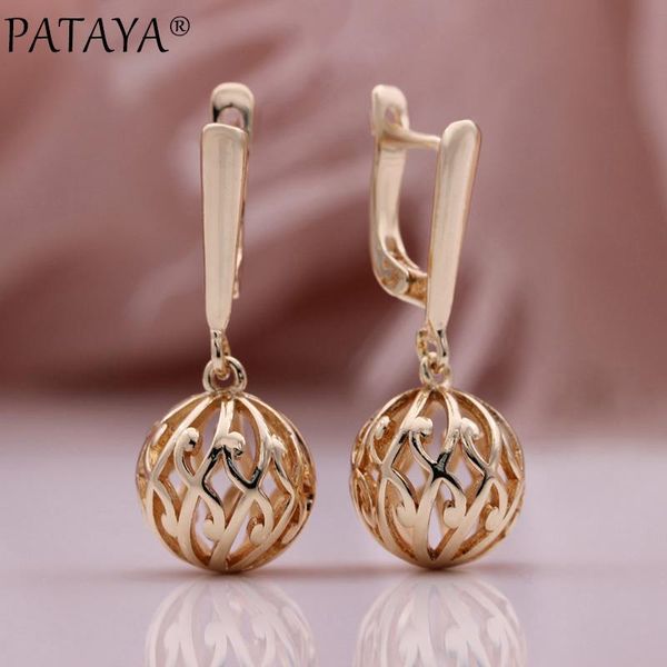 

dangle & chandelier pataya 585 rose gold spherical long earrings women engagement classic fashion jewelry wedding hollow metal, Silver