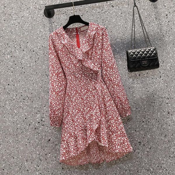 

casual dresses plus size women spring v neck chiffon print dress front ruffles leopard female short a line party vestidos 2021 cloth, Black;gray