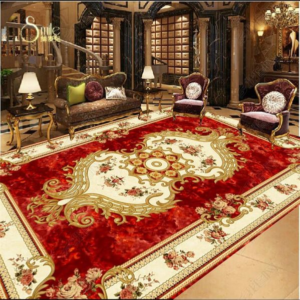 

wallpapers personalized customization red flower texture 3d ceiling mural wallpaper el living room european style decor luxury