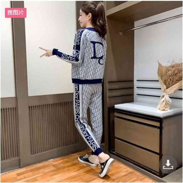 

design clothing fashion knitted versatile sports leisure waist slim two piece suit fashion, White