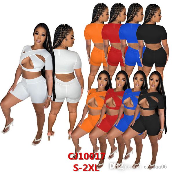 2022 Summer Tracksuits para mulheres de duas peças Calças conjunto Hoodies Terno Sólido Cor Com Capuz Zíper Crop Top Shorts Outfits Senhoras Sporties Sportswear