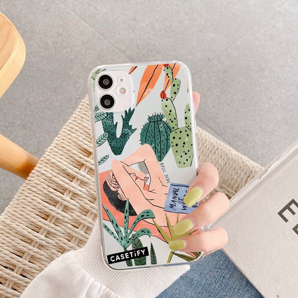 

cute cactus girl phone case for iphone se 2020 11 pro max 7 8 plus x xr xs max 12 mini pro cover cartoon dog flower soft cases