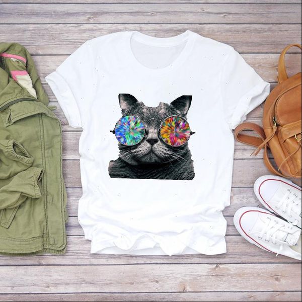 

women cat cool face short sleeve funny fashion clothing summer shirt t shirts t graphic female ladies womens tee t shirt, White