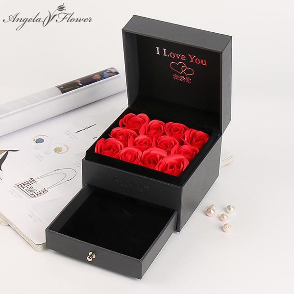 

creative valentine's day drawer gift box+soap flower+gifts bag rose flowers box jewelry storage box gift for girlfriend/family