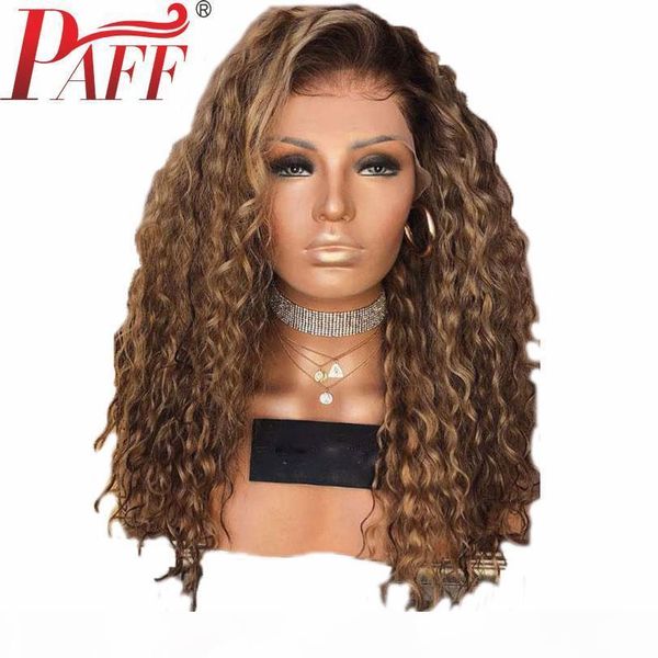 

paff ombre color 13*6 deep part 2 tone dark roots wig brazilian water wave lace front human hair wigs for women, Black;brown